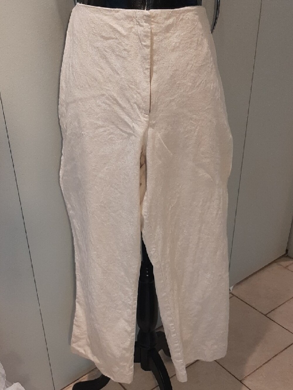 Dalia🤎COTTON/LINEN Vintage Wide-Leg Crop Pants Light Cream/Supple Pattern Sz 12 - Picture 2 of 12